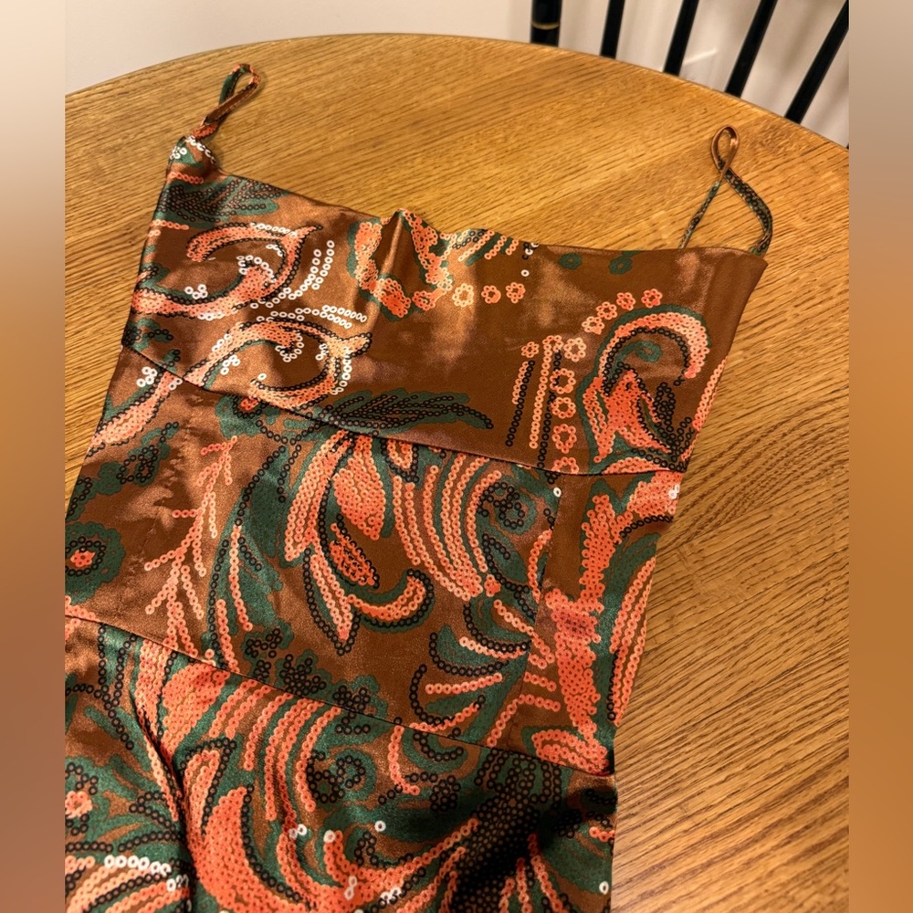 NWOT!! SHEIN Brown and Green Paisley Sequin Dress- M
